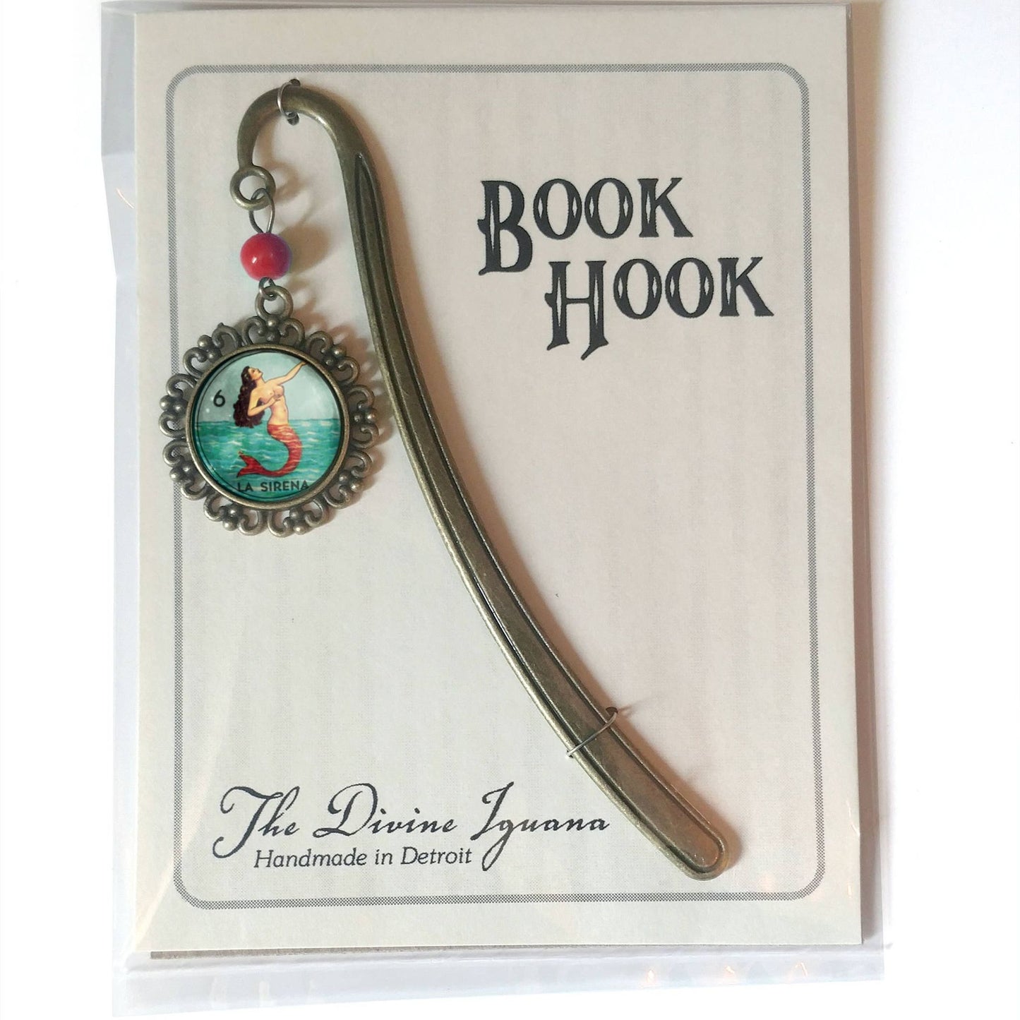 Loteria La Sirena Glass Cabochon Brass Bookmark by The Divine Iguana