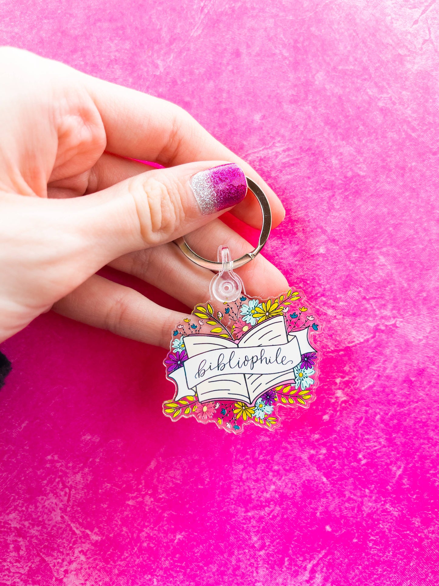 Floral Bibliophile Acrylic Keychain by Emily Cromwell Designs
