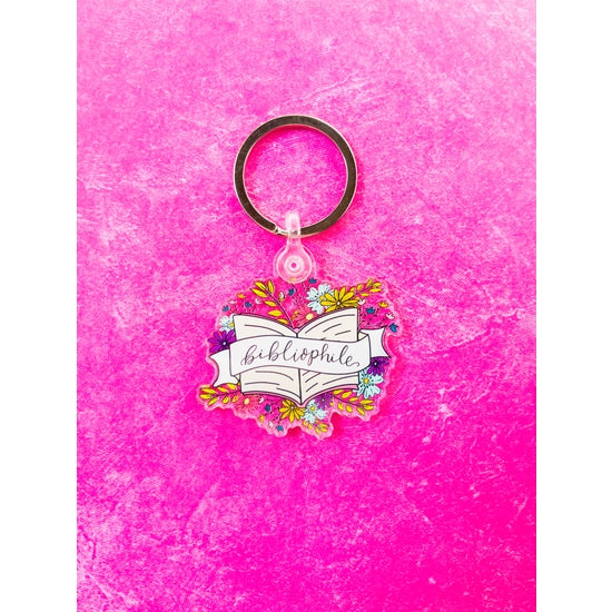 Floral Bibliophile Acrylic Keychain by Emily Cromwell Designs